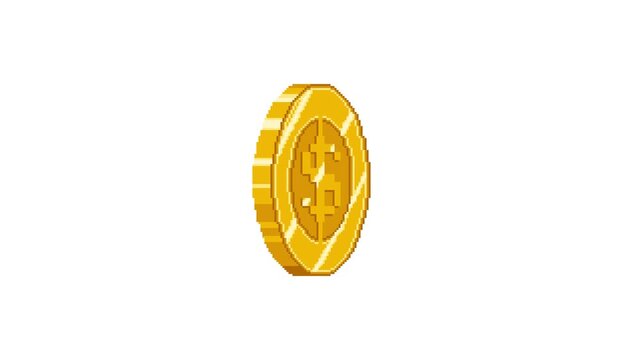 8bit Pixel Art Gold Coin Spin Animation White Background