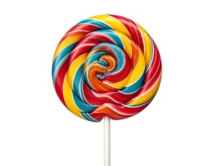 Vibrant Swirl Lollipop Candy on White Background.