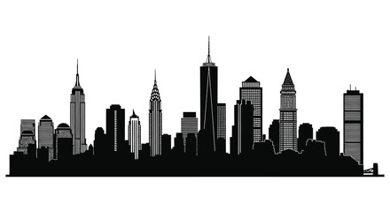 Obraz premium A striking black cityscape showcases a detailed skyline of new york city buildings in a bold silhouette high quality professional