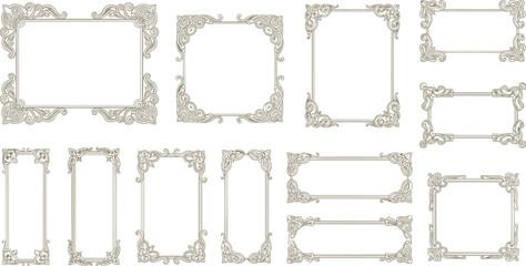 Vintage ornamental frames collection with classic floral borders illustration set, elegant decorative line art vector design © VectoBloom