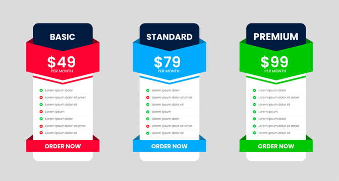website Pricing chart table design template. UI UX app pricing chart table Subscription design or  Product Plan Offer Price Package Subscription Options Comparison Table Chart Infographic Design.