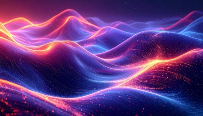 Obraz premium Futuristic digital waves with neon lights and vibrant colors