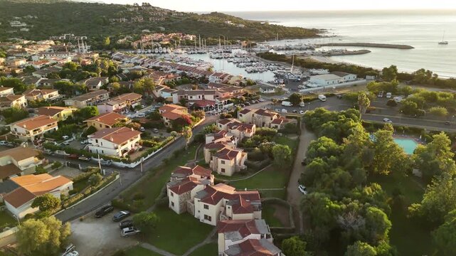 Aerial view of Porto Ottiolu, Budoni, Sassari, Sardinia, Italy