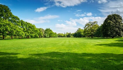 Obraz premium a deserted green lawn in an english park on a sunny day
