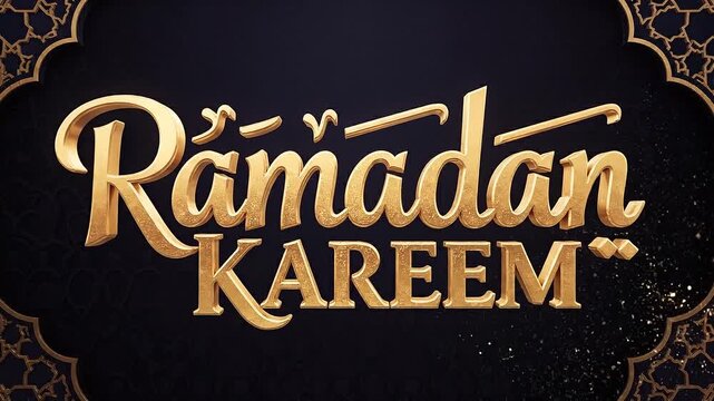 Elegant Ramadan Kareem Golden Calligraphy with Sparkles and Islamic Border - Festive Greeting