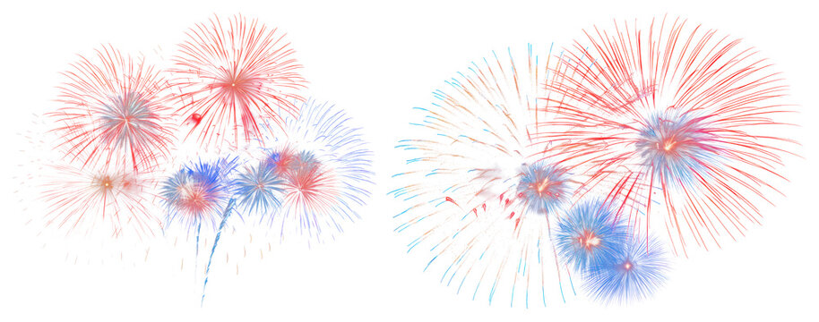 PNG Vibrant red blue fireworks display, element set on transparent background