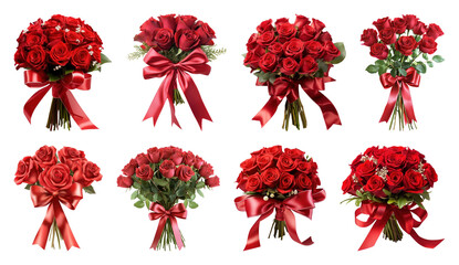 Obraz premium PNG Elegant red rose bouquets collection, element set on transparent background