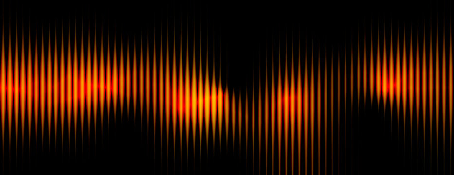Abstract Orange Sound Waveform Displayed Against a Black Background with Glowing Vertical Lines Representing Audio Frequencies Vibrations