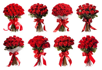 Obraz premium PNG Elegant red rose bouquets collection, element set on transparent background