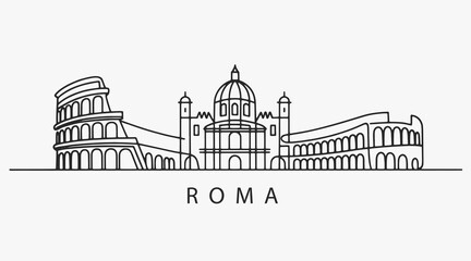 Flat Design one line without breaking the Roma city. Vector Illustration