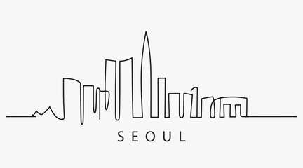 Flat Design one line without breaking the Seoul city. Vector Illustration