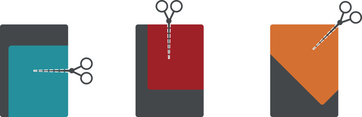 Cutting colored paper, paper sheets and scissors, sewing cutting.