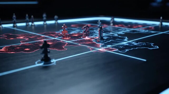 Abstract Digital Chessboard with Glowing Lines Representing Strategic Planning and Competitive Analysis in Technology