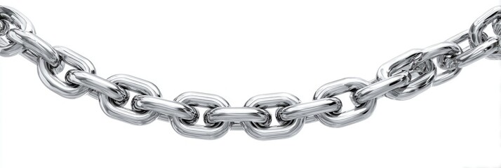 A silver metallic chain links together, curved across the top, isolated on a white background