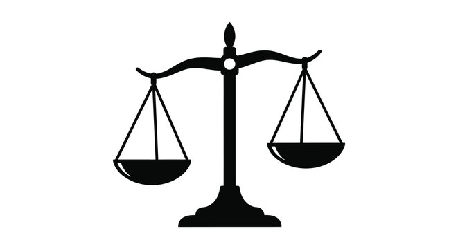 A stark black depiction of scales of justice symbolizing balance and impartiality with a distinct silhouette high quality professional detailed