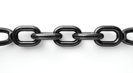 Obraz premium Close-up of a black chain, links interlocked, against a plain white background