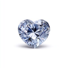 Fototapeta premium Heart-shaped, faceted gemstone sparkles brightly on a white background, casting a soft shadow