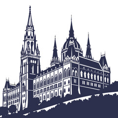 Fototapeta premium Grand gothic castle silhouette