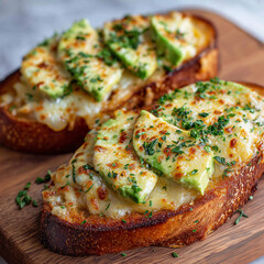 
Cheesy Garlic Bread Toast with Herbs and Avocado Topping