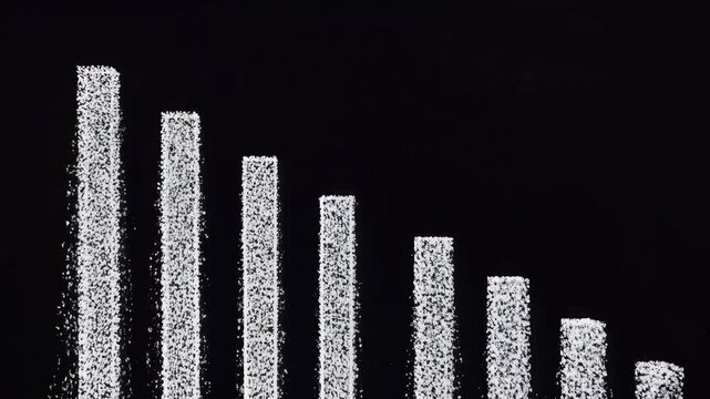 Financial Graph Declining as Particles Dissolve Against Black Background