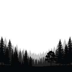 Coniferous Forest Landscape Silhouette with Layered Pine and Fir Trees © richorzo