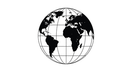 A striking graphic depiction of the earth featuring continental outlines and grid lines presented as a bold silhouette high quality