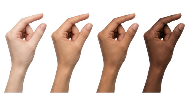 Diverse Hands Holding Something Small - Concept on White Background