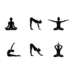 Fototapeta premium Yoga Poses Silhouette Icons Meditation and Mindfulness Vector Pack