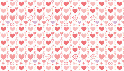 Cute pink and red heart pattern with keys arrows and symbols Perfect seamless texture for romance or greeting cards