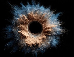 Abstract color burst with a dark void center against a black backdrop