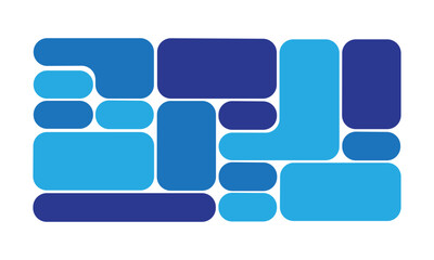 Abstract arrangement of rounded rectangles in shades of blue on black