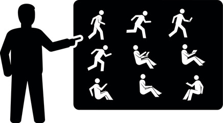 A man presenting various running and exercise poses on a blackboard © MSTNAZIA