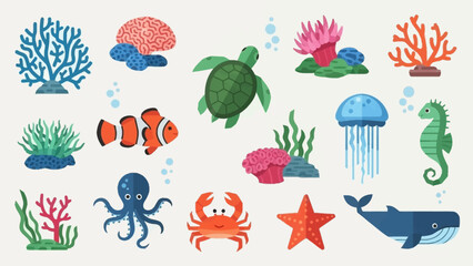 Colorful Cartoon Ocean Creatures Collection. © Afif