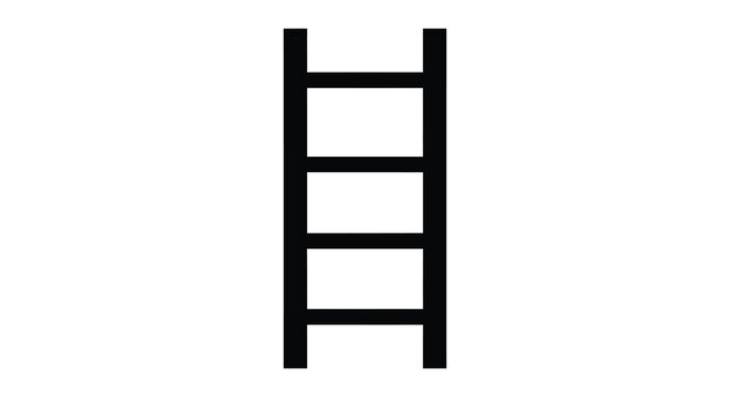 A simple black graphic depicts a ladder with five rungs against a white background showcasing a stark silhouette high quality