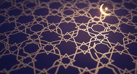 Islamic geometric pattern with crescent moon and star design
