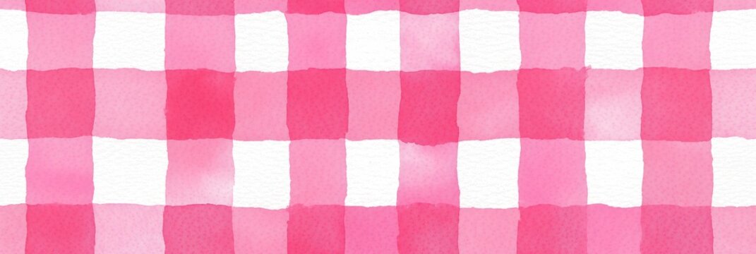 Pink watercolor gingham check seamless pattern background. Pink and white watercolor checkered pattern creating a rustic seamless background texture