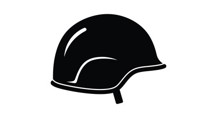 Fototapeta premium A stark depiction of a classic military helmet rendered in a bold black shape against a white background silhouette