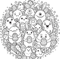 Fototapeta premium Spring monster Easter Bunny and Egg Doodle Art