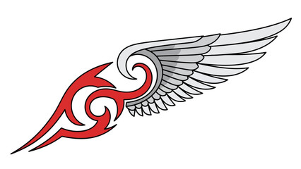 Obraz premium Tribal Wing Tattoo Design Vector Illustration - Red and White Abstract Tribal Wing Graphic for Apparel and Branding