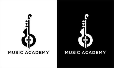Music Academy Logo with Stylized Violin and Treble Clef Design.