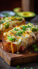 Cheesy Garlic Bread Toast with Herbs and Avocado Topping