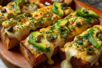 Cheesy Garlic Bread Toast with Herbs and Avocado Topping