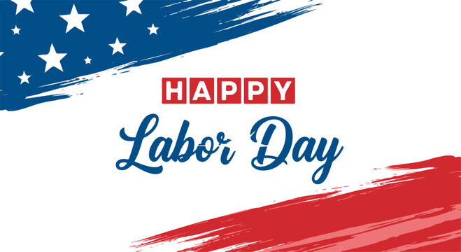 A colorful graphic design celebrating Labor Day with patriotic elements and festive text