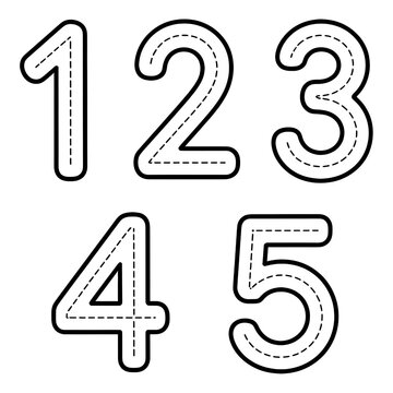 Black and White Outline Vector Number Illustration for Kids: Fun and Simple Hand-Drawn Numeric Clipart for Learning 1-5 Numbers through Art and Counting
