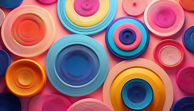 a close up of colorful circular objects on a pink background ai