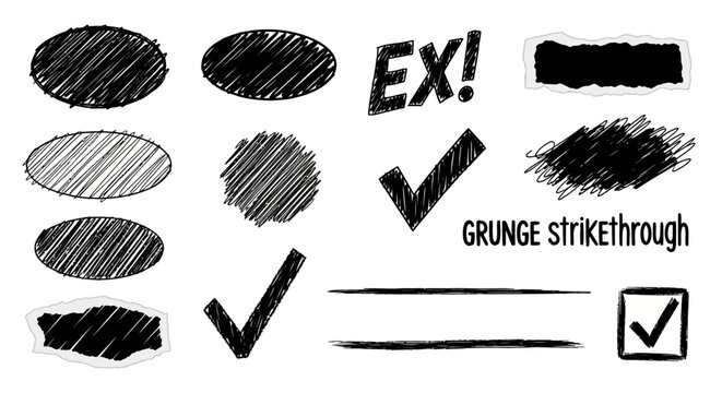 Hand drawn doodle elements including shapes text and checkmarks