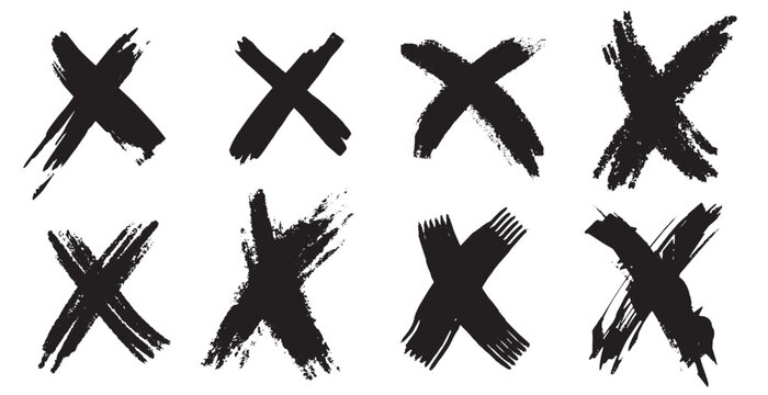 Grunge cross sign or X shape letter as abstract symbol .Check or wrong vote mark. Brush made hand drawn elements