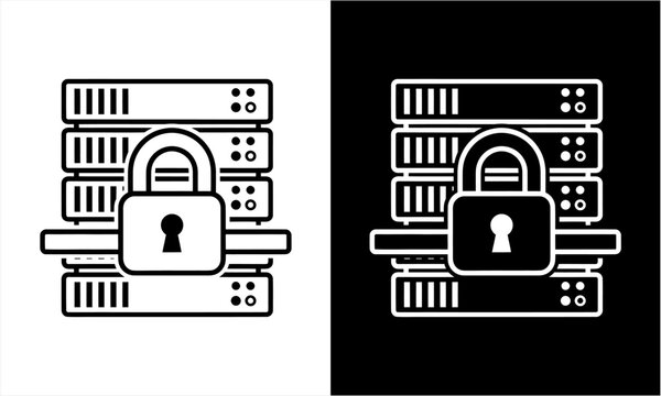 Secure Server Rack with Padlock Icon Illustrating Data Protection.