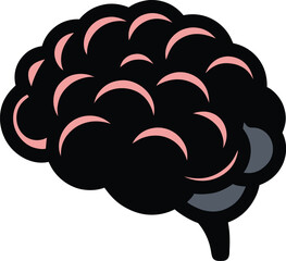 Brain or mind side view flat vector black icon on white background PNG, JPEG, Vector