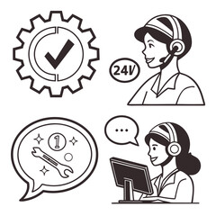 Flat Vector Customer Service Icons: Support and Help Graphics